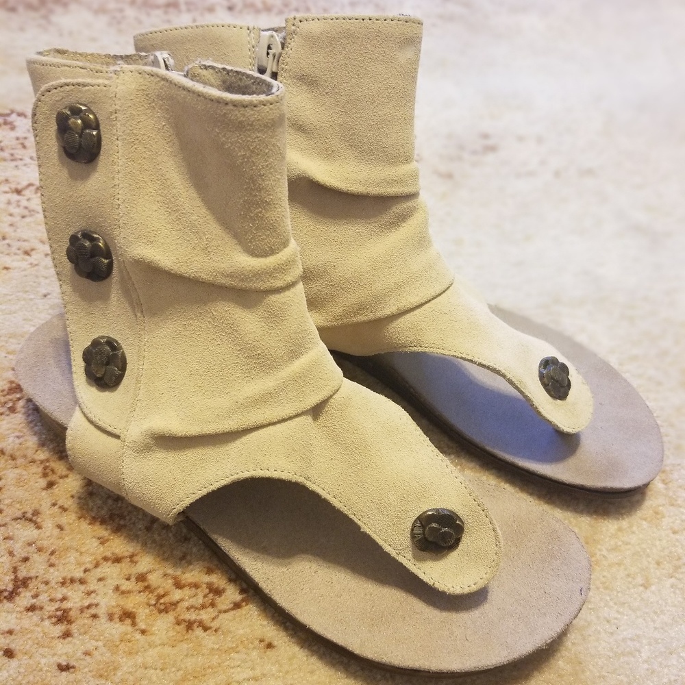 Genuine Leather Ankle summer boots nude